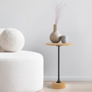 Calix 23.5" Contemporary Minimalist Metal/Cork Round End Table - JONATHAN Y